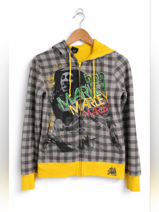 Zion Rootswear Tops - Bob Marley Zip Hoodie Zion Rootswear Plaid Graphic Sweatshirt Size L